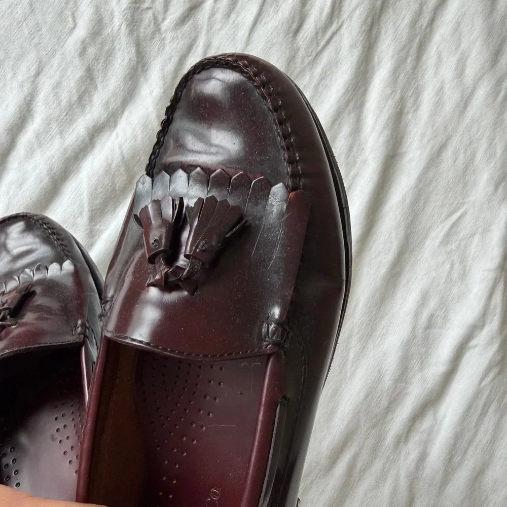 GH Bass Layton Burgundy Leather Kiltie Tassel Loafers Mens 10 D Slip On Shoes
